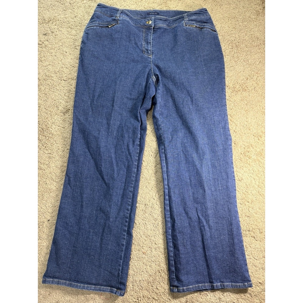 Jones New York Stretch Jeans Women 16W Blue Gold‎ Zipper Accents Straight Leg
